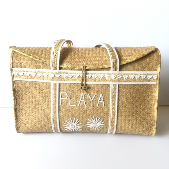 AMUSE SOCIETY Palm Woven Basket Bag Natural Straw Beach - Picture 4 of 13